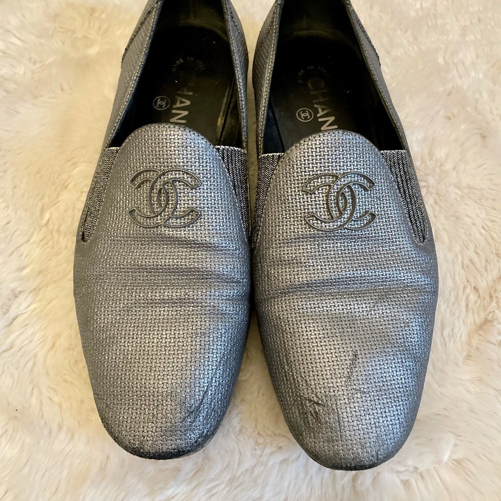 Chanel silver loafers 38